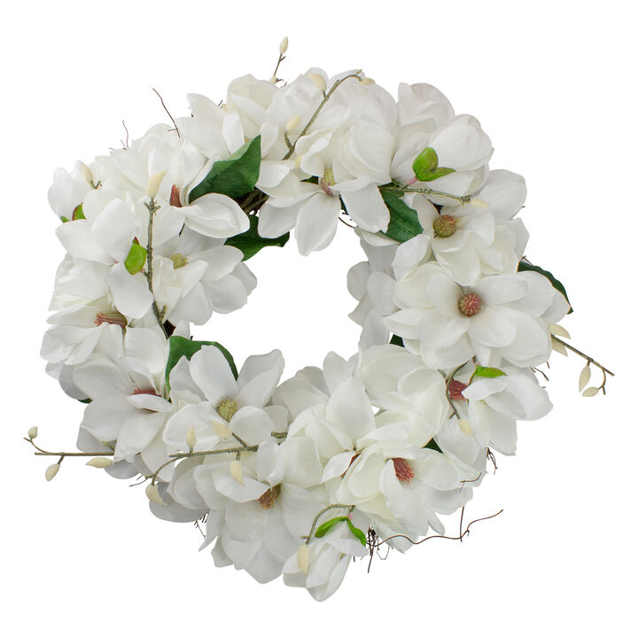 White Magnolias Artificial Spring Wreath - 24-Inch  Unlit