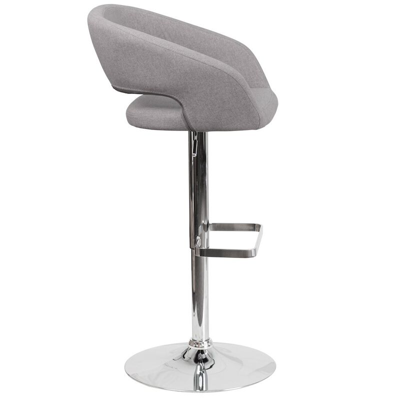 Flash Furniture Gray Fabric Adjustable Height Barstool with Rounded Mid-Back and Chrome Base image number 6