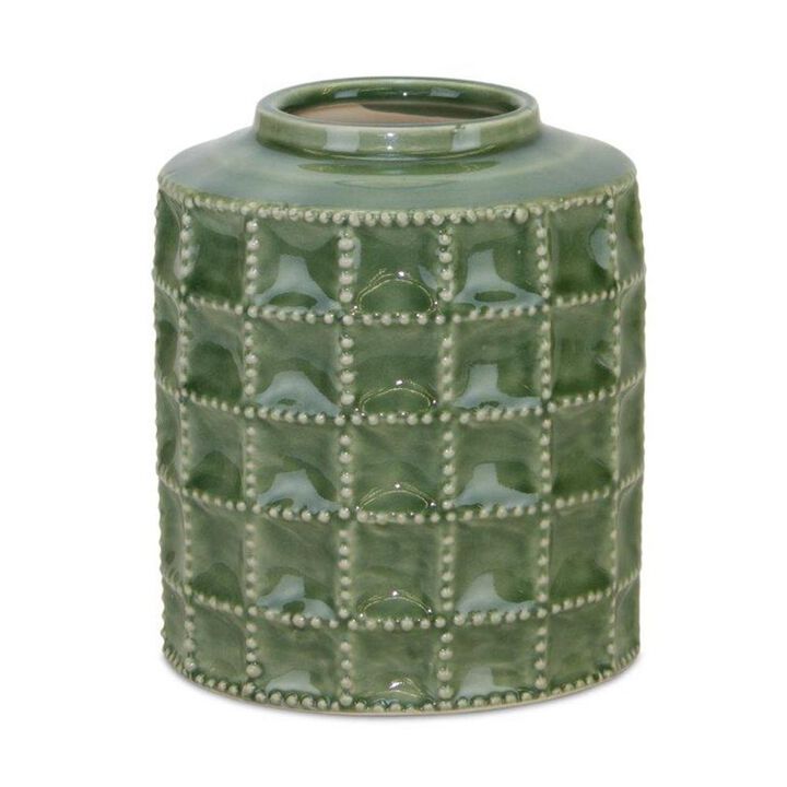 Hivvago 7 Inch Green Terracotta Geometric Cylinder Table Vase