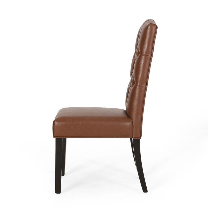 Elona Dining Chair Set of 2, Crown Top, Brown Tufted Faux Leather image number 4