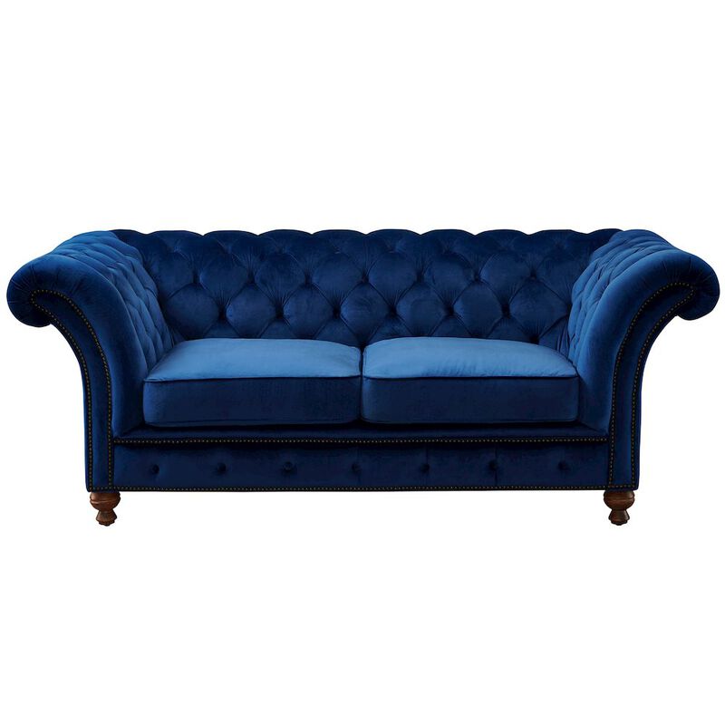 Crafters and Weavers Peyton Sloped Arm Chesterfield Love Seat - Blue Velvet
