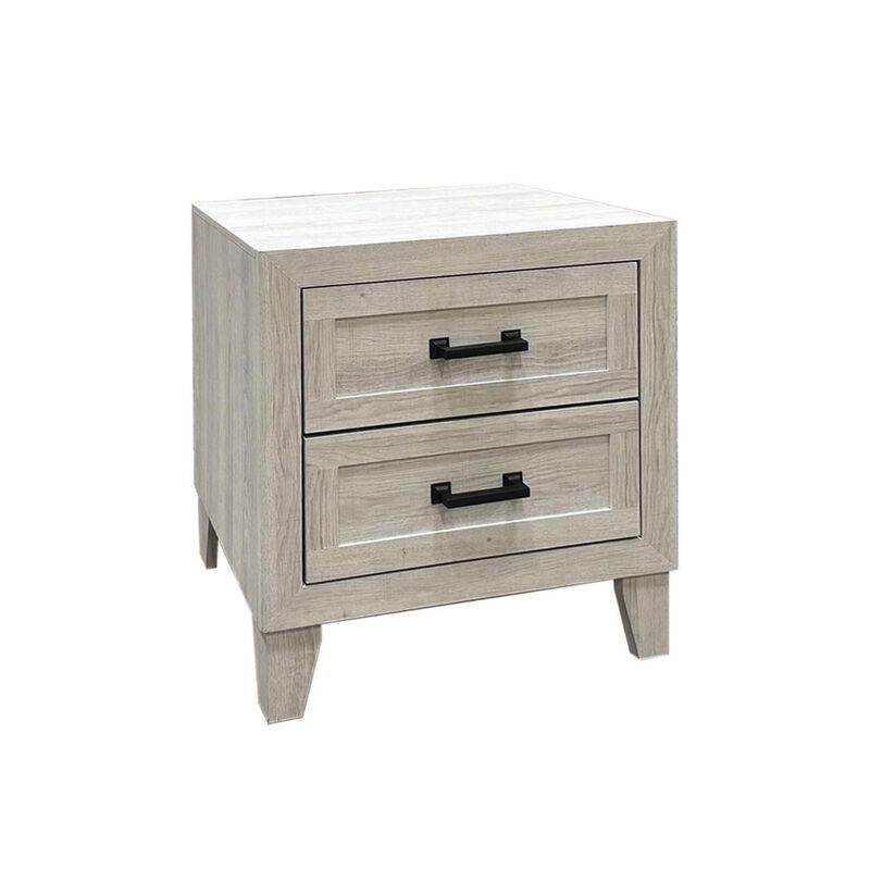 Queen Bedroom Set, White Wash, Black Wood, 3 Piece Set with 2 Nightstands image number 3