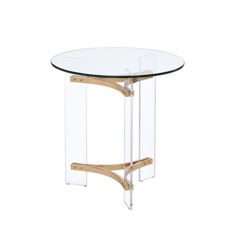 Compact Round Side Table with Clear Glass Surface and Durable Metal Base
