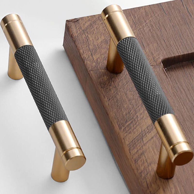 Gutuwellea 2 Pack 3 Inch 76 mm Knurled Cabinet Handles Cabinet Pulls Aluminum Handles Knurled Drawer Pulls Gold and Grey Oxidati
