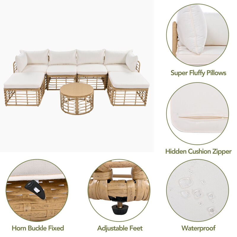 Whisen All-Weather Rattan Sectional Sofa Set with Thick Cushions and Pillows, Freely Combined Conversation Sets image number 5