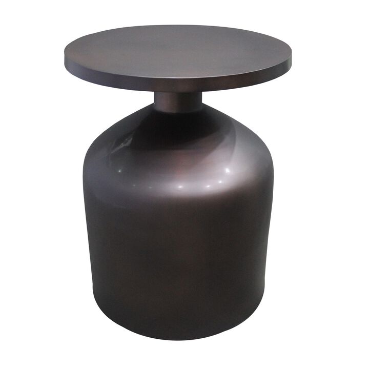 24 Inch Metal Frame End Table with Round Top and Bottle Shape Base, Garnet Red-Benzara