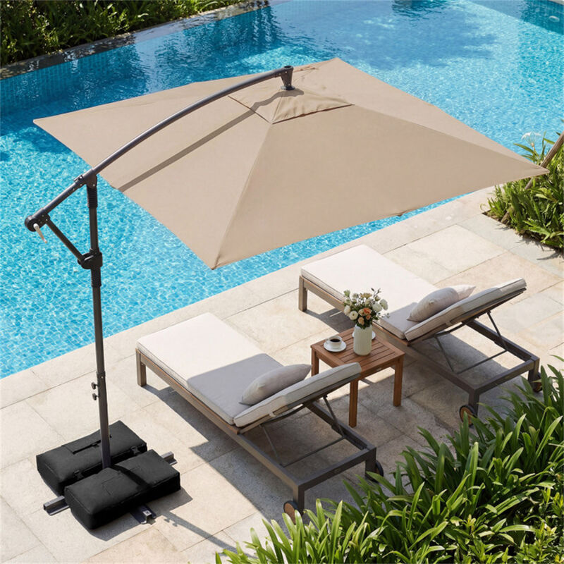 8x8 square patio umbrella Clihome 8x8 ft Offset Cantilever Patio Umbrella Outdoor Market Square Umbrella with 360° Rotation-Gray in Brown