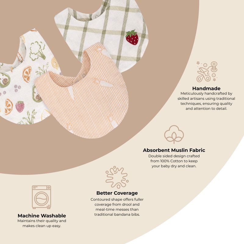 Clementine Fruit & Veggie Cotton Bandana Baby Bib (3 Pack) image number 5