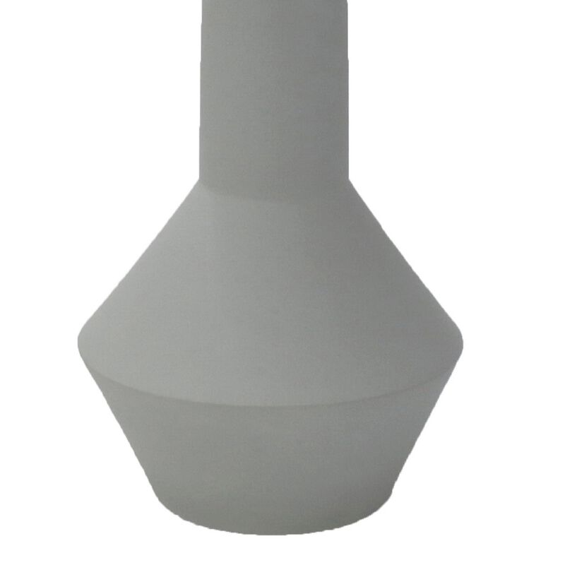 Accent Flower Vase, Narrow Neck Geometric Shape White Ceramic 14 Inch - Benzara