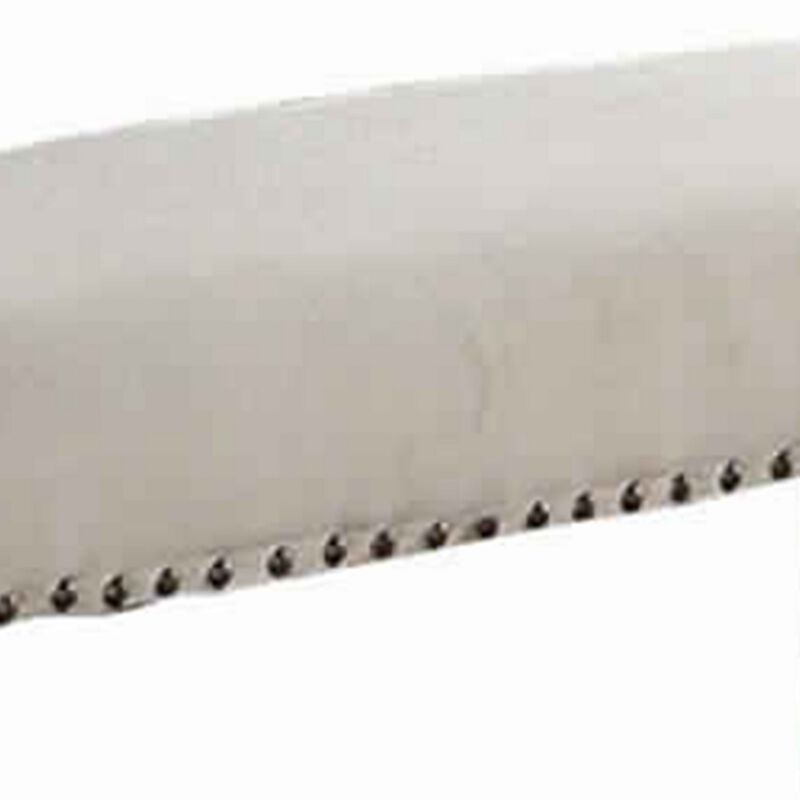Rubber Wood Bench With Nail trim head design Brown and Cream-Benzara
