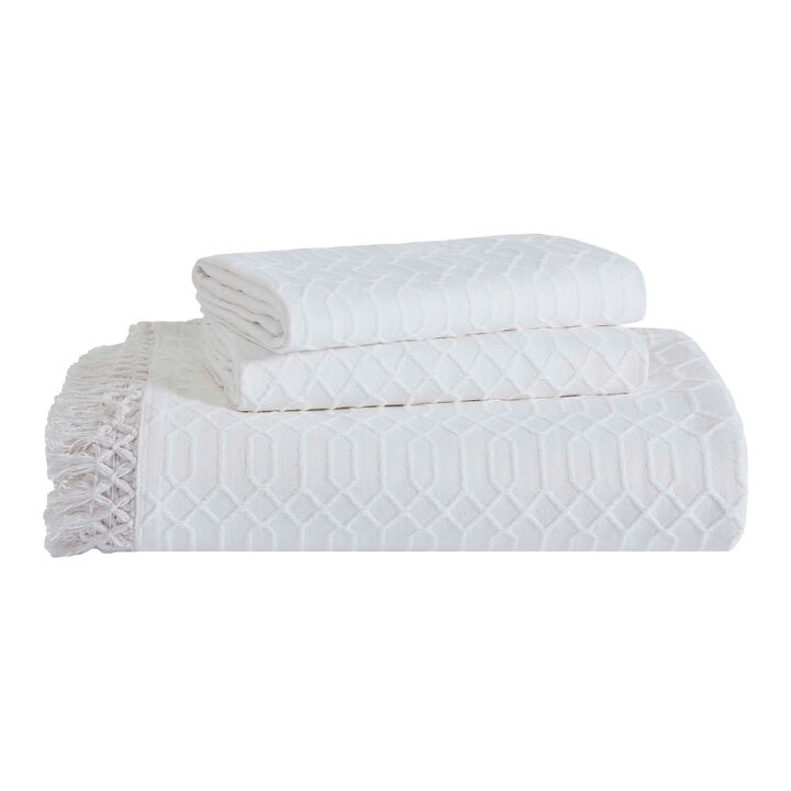 Geometric Fringe Cotton Bedspread Set, 3-Piece Lightweight Comfort