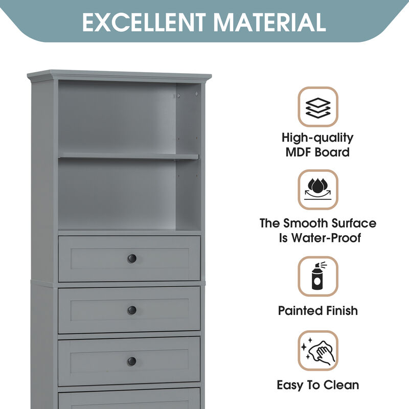 Merax Tall Storage Cabinet with 3 Drawers and Adjustable Shelves for Bathroom