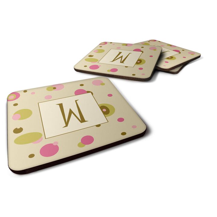 Caroline's Treasures CJ1004-WFC Monogram-Tan Dots Foam Coasters (Set of 4), Initial Letter W, 3.5 H x 3.5 W, Multicolor
