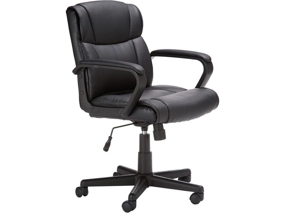 Office Chair &ndash; Black Faux Leather Mid‑Back Task Seat with Wheels, Armrests & Adjustable Height