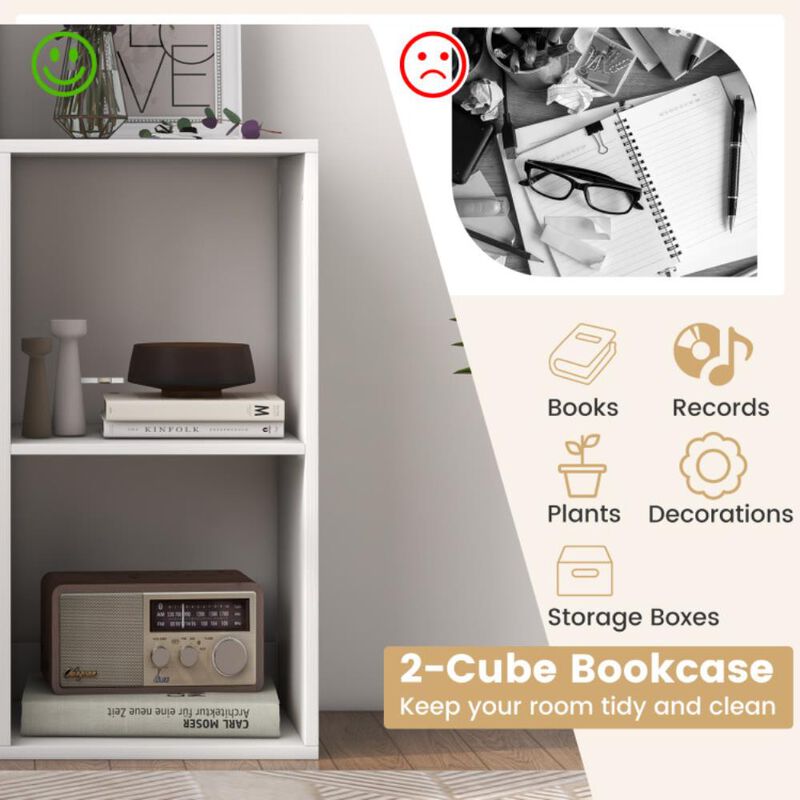 Hivvago 2 Cube Bookshelf with Back Guardrail for Living Room Bedroom