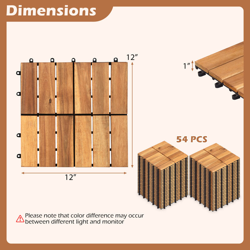 Acacia Wood Interlocking Deck Tiles 54 Piece Set for Outdoor Patio Flooring-Natural image number 2