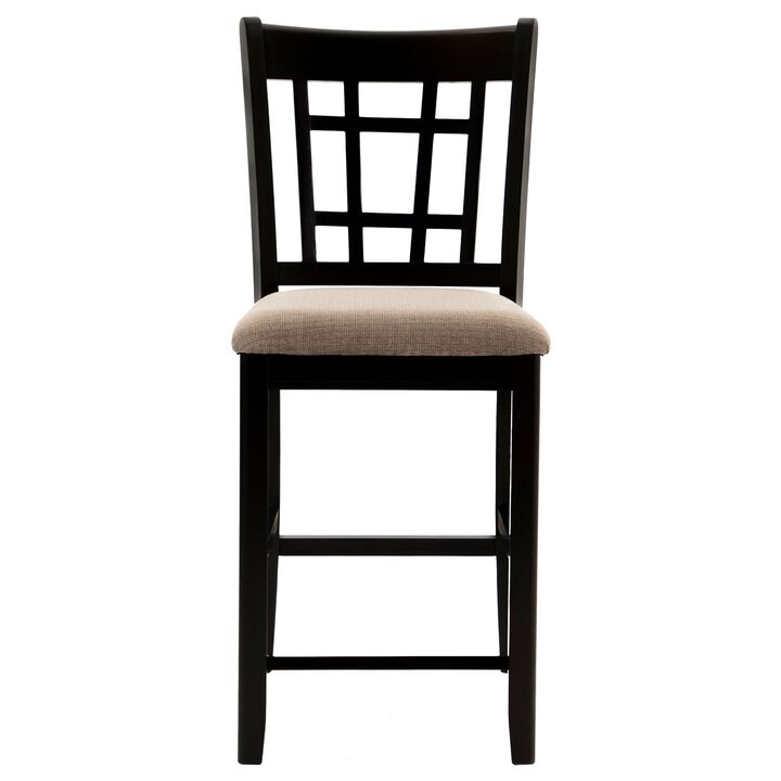 Contemporary Armless Counter Height Chair, Espresso Brown & beige , Set of 2-Benzara