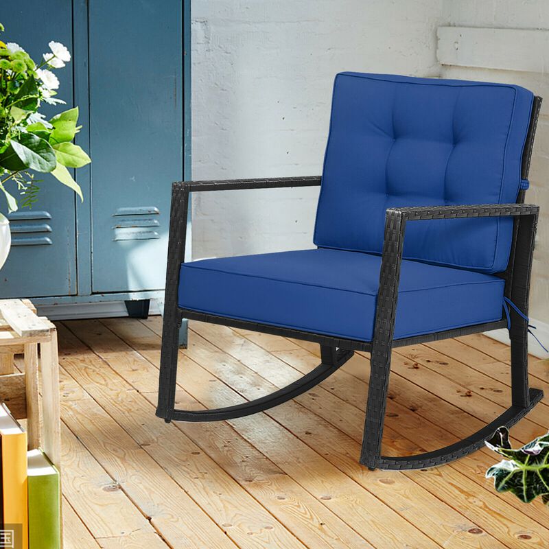 Patio Rattan Rocker Outdoor Glider Rocking Chair Cushion Lawn