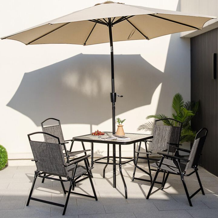 Hivvago 34 Inch Outdoor Dining Table Square Tempered Glass Table with 1.5 Inch Umbrella Hole