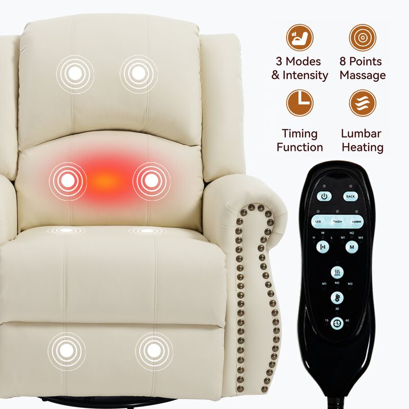 Faux Leather Recliner Chair Rocker Swivel Chair Manual Recliner with Heat & Massage image number 5