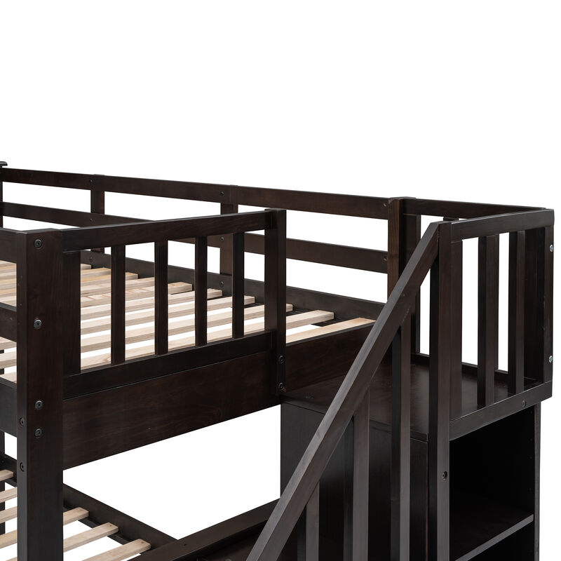 Merax Stairway Twin-Over-Full Bunk Bed with Storage and Guard Rail