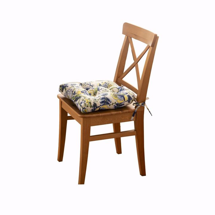Ellis Cirtain Regency Jacobean Floral Soft Reversible Chair Polyester Fill Cushions Pad 15"x14" Blue