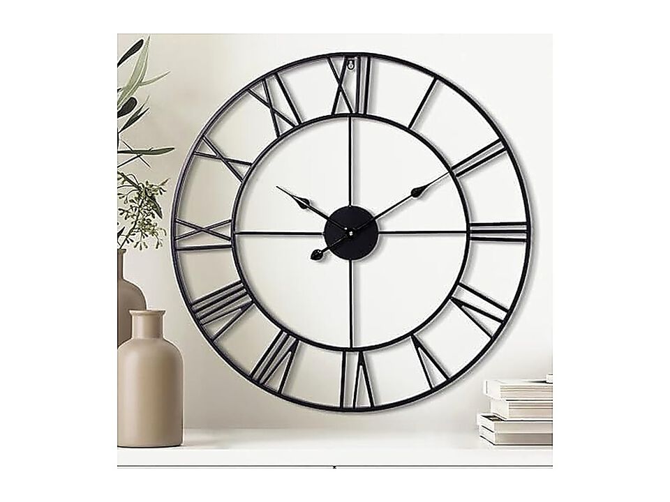 30 Inch Wall Clock Decor Oversized Large Black Metal Roman Numeral Silent Clocks