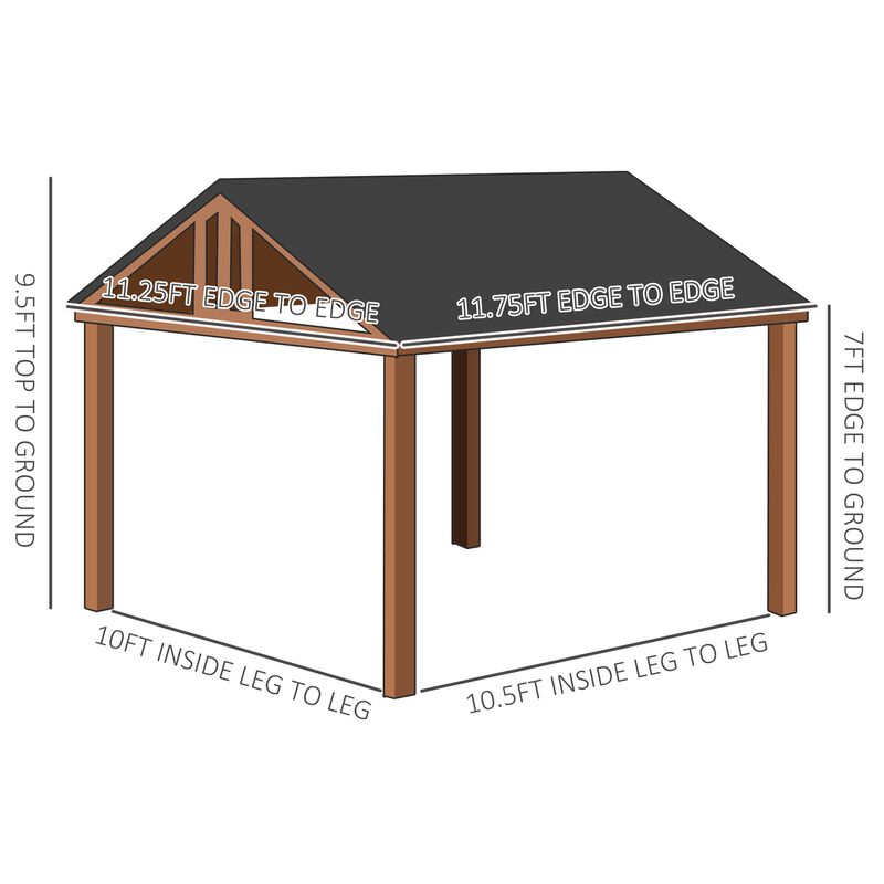 Brown Garden Pavilion: 12'x11' Hardtop Gazebo with Wooden Frame