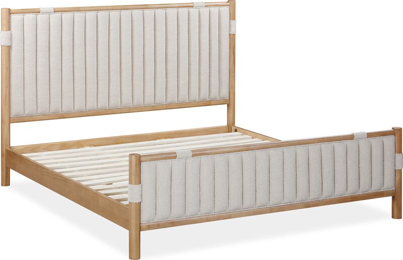 Furano California King-size Upholstered Panel Bed in Ginger and Brun Boucle