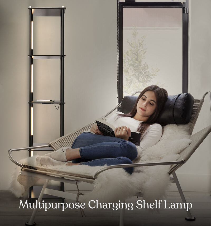 Aria Black LED Floor Lamp with Wireless Charging Pad