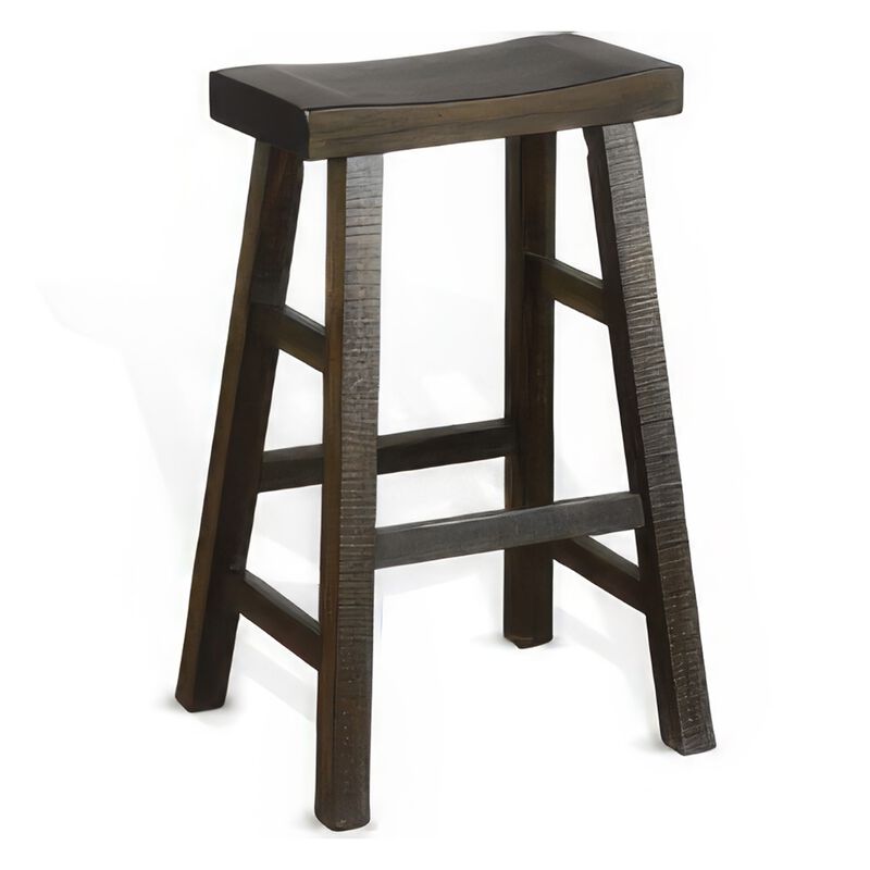 Flint Barstool Set of 2, Saddle Seat, Distressed Dark Brown Mahogany