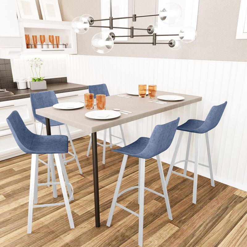 LeisureMod Elland 41" Upholstered Leather Bar Stool with Iron Legs - Modern White Base and Footrest Counter Height Stool for Kitchen, Bar, and Pub