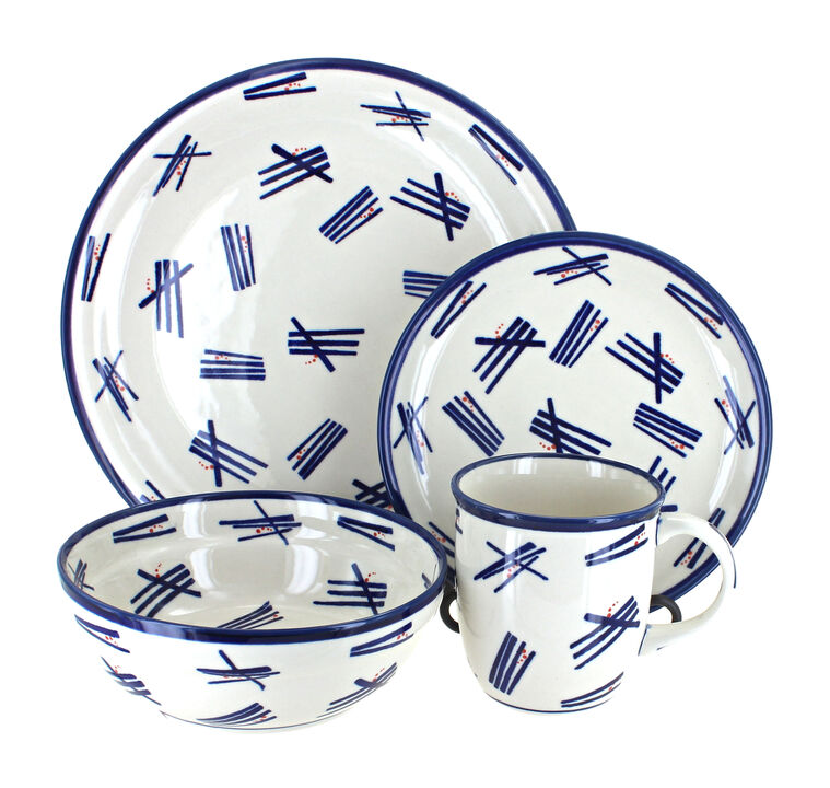 Blue Rose Polish Pottery Blue Tulip 4 Piece Place Setting - Service for 1