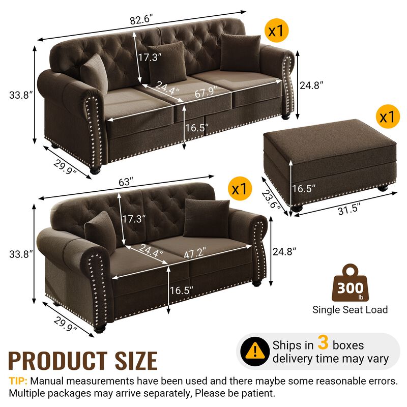 Takcaf Chesterfield Sofa Set image number 7