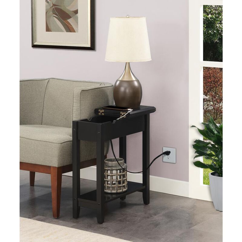 Convenience Concepts American Heritage Flip Top End Table With Charging Station, Black
