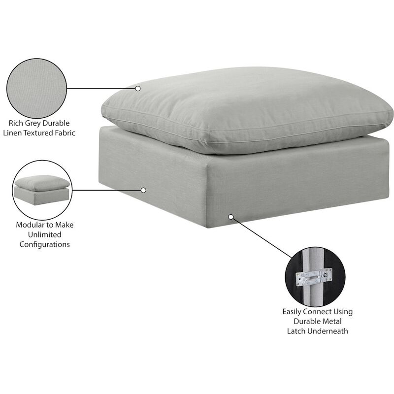 Meridian Furniture Comfy Grey Linen Textured Fabric Modular Ottoman