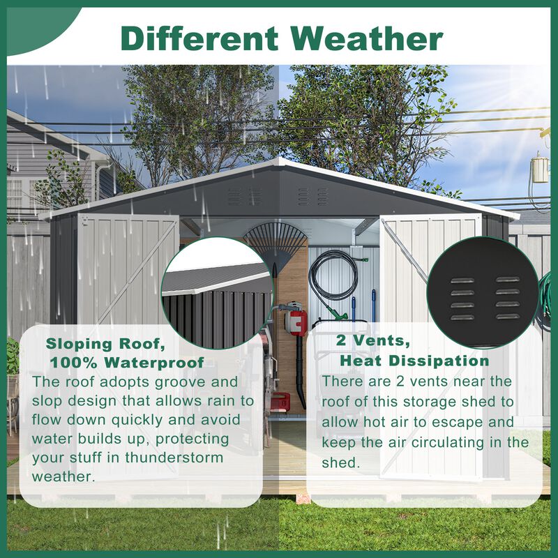 10FT x12 FT Outdoor Storage Shed, Utility Metal Tool Storage with Lockable Doors image number 5