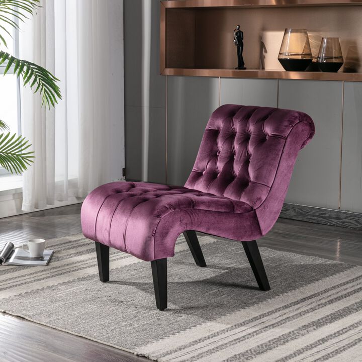 Modern Velvet Accent Chair, Armless Button Tufted Upholstered Barrel Chair with Wood Legs for Living Room, Bedroom, Office