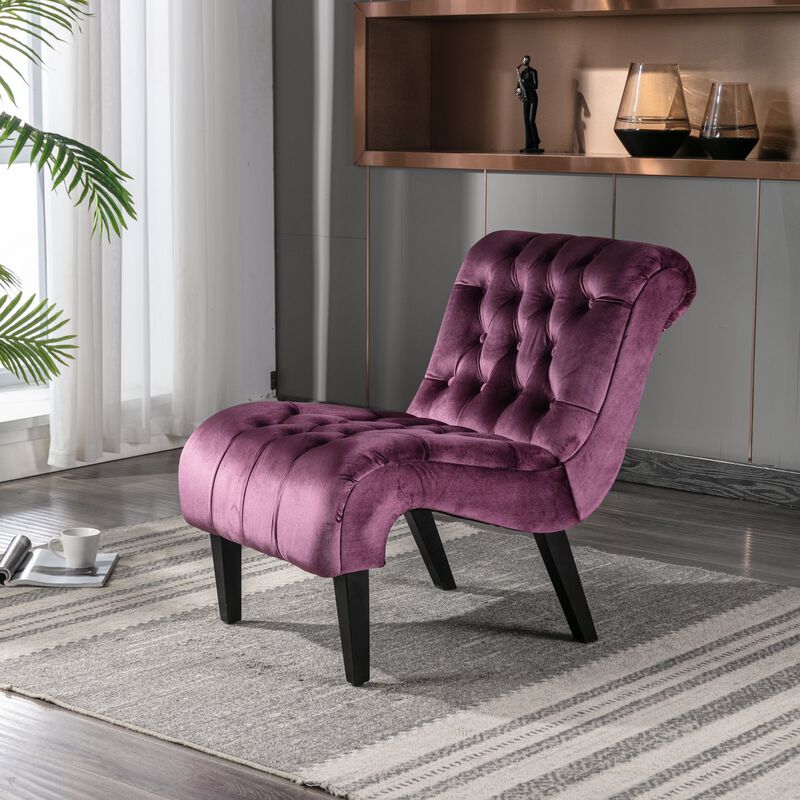 Modern Velvet Accent Chair, Armless Button Tufted Upholstered Barrel Chair with Wood Legs for Living Room, Bedroom, Office image number 1
