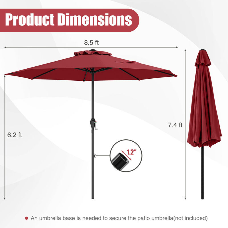 Outdoor Heavy Duty Market Umbrella with Crank Handle and 8 Sturdy Ribs