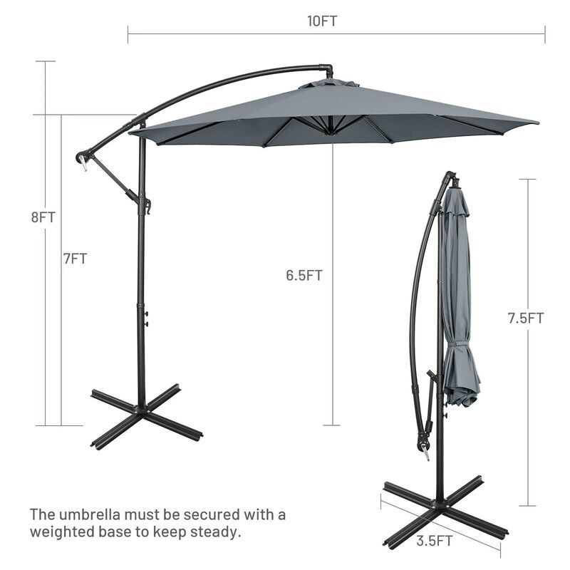 Mondawe 10 Feet Offset Umbrella with 8 Ribs Cantilever and Cross Base