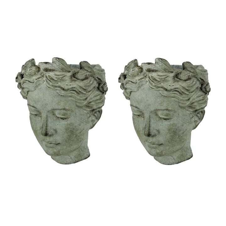 Distressed Cement Classic Greek Lady Head Indoor Outdoor Hanging Planters Set