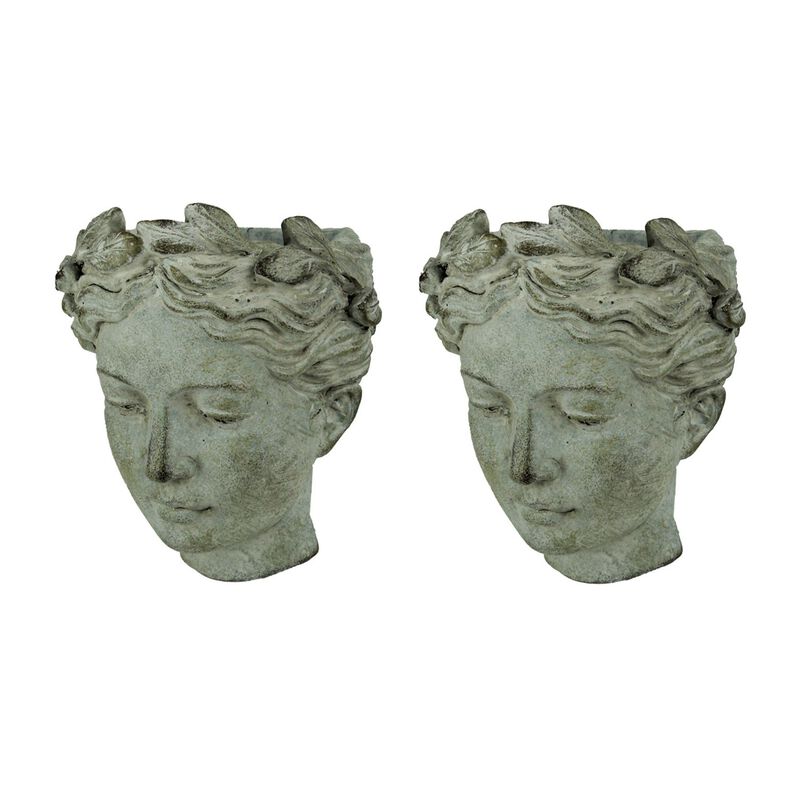 Distressed Cement Classic Greek Lady Head Indoor Outdoor Hanging Planters Set image number 0