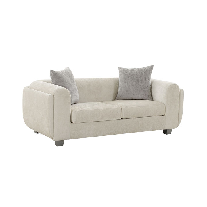 Pasargad Home Bergamo Upholstered Loveseat with 2 Thrwo Pillows, Ivory