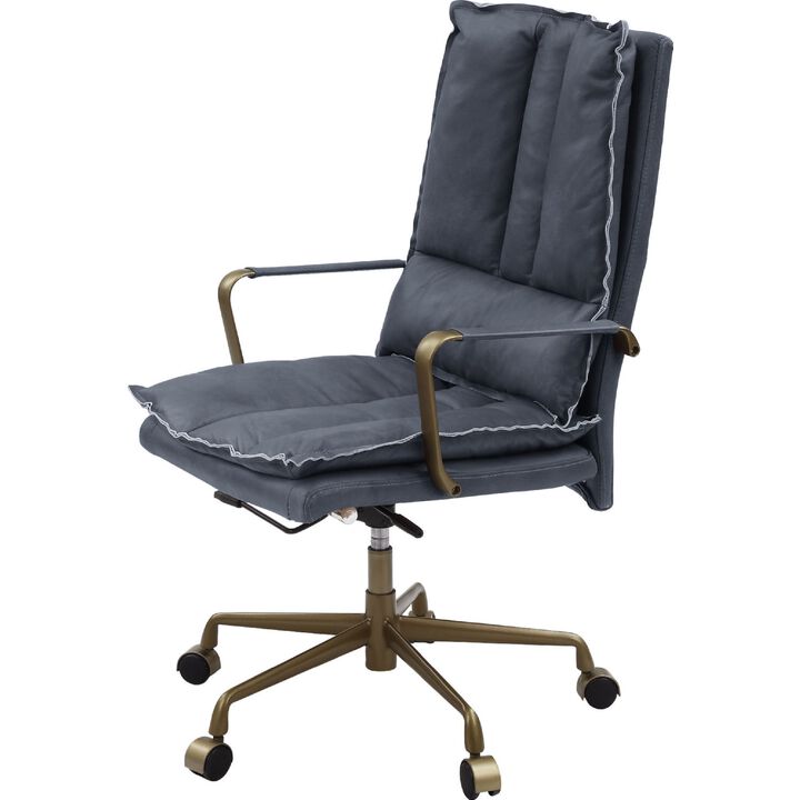 Office Chair with Leatherette Seat and Tufted Details, Gray - Benzara