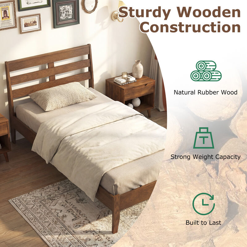 Twin Wooden Platform Bed Frame with Slatted Headboard Design image number 4