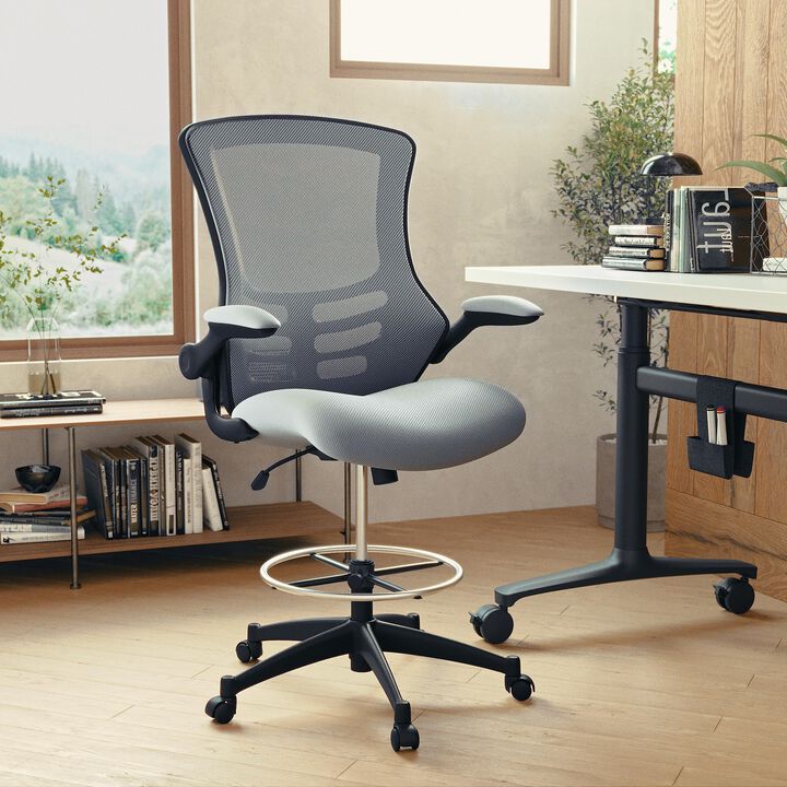 Flash Furniture Kelista Mid-Back Dark Gray Mesh Ergonomic Drafting Chair | Adjustable Foot Ring, Flip-Up Arms | Comfort and Productivity