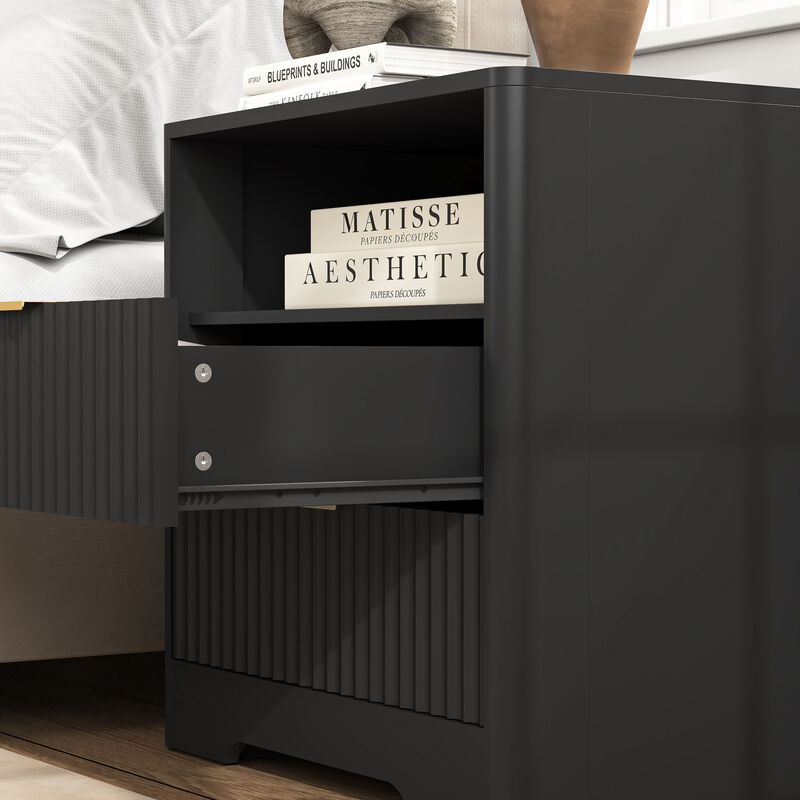 Smart Nightstand with Charging Station Voice Night Light Storage Cabinet image number 5