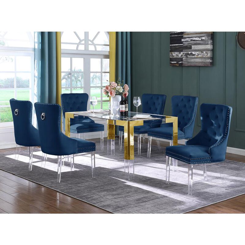 Leah Blue Tufted Velvet with Acrylic Leg Dining Chairs (Set of 2) image number 3