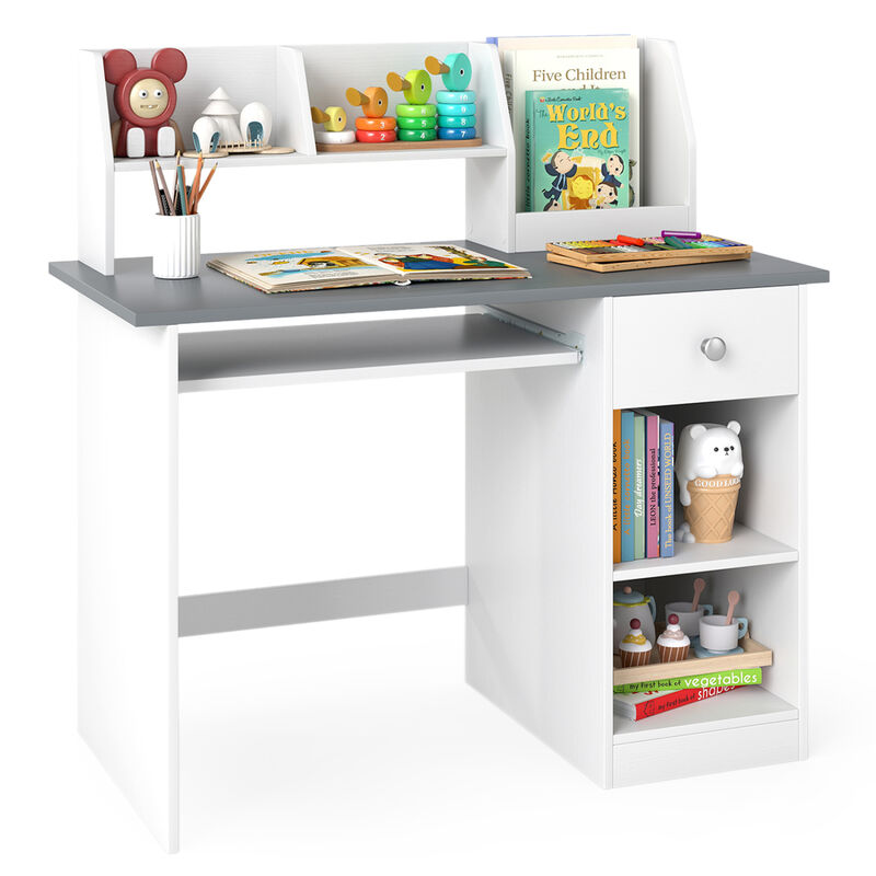Kids Study Desk with Hutch Drawer Shelves and Keyboard Tray image number 4